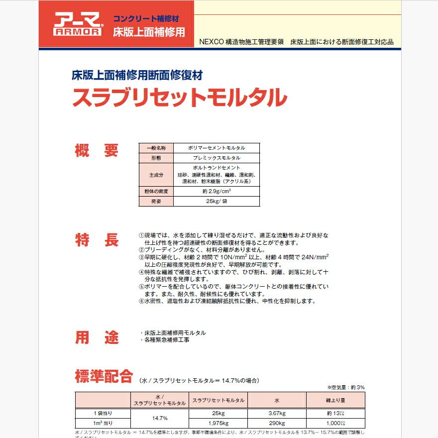 楽天市場】スラブリセットモルタル 25kg／袋 コンクリート補修材 MU