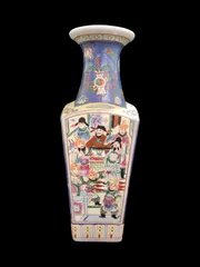 中国古玩 大清同治年製 色絵賢人武人図 角形花瓶 箱付き 中国古玩 大清