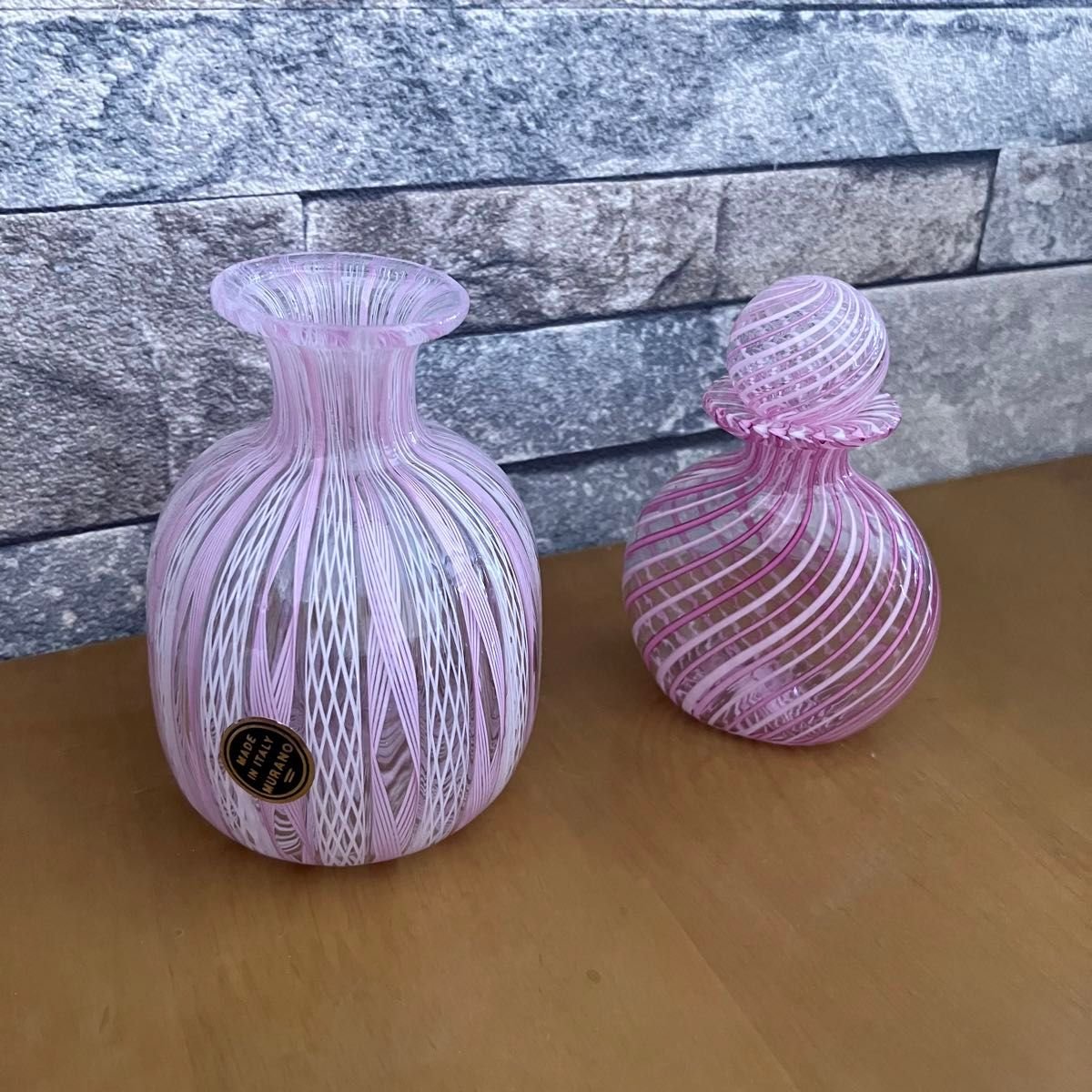 MURANO GLASS ムラノ 銀彩 双耳 カラフル レース 花器 オブジェ MURANO