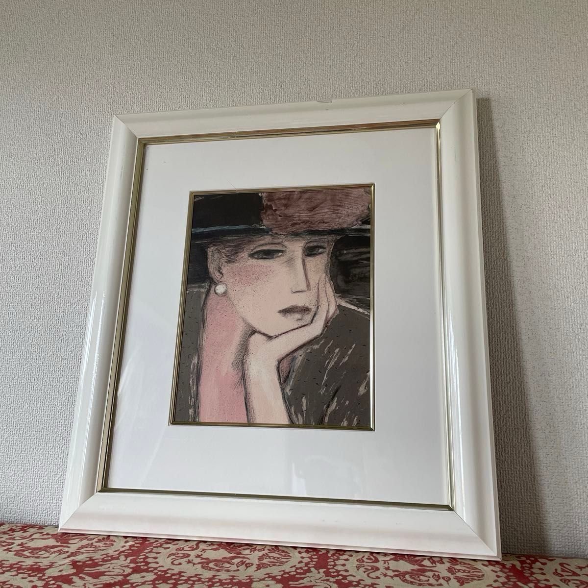 ジャン・ピエール・カシニョール リトグラフ 赤い花飾りの帽子 額装