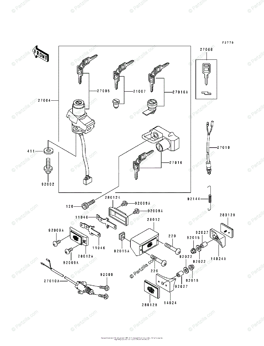 Kawasaki Motorcycle 1992 OEM Parts Diagram for Ignition Switch