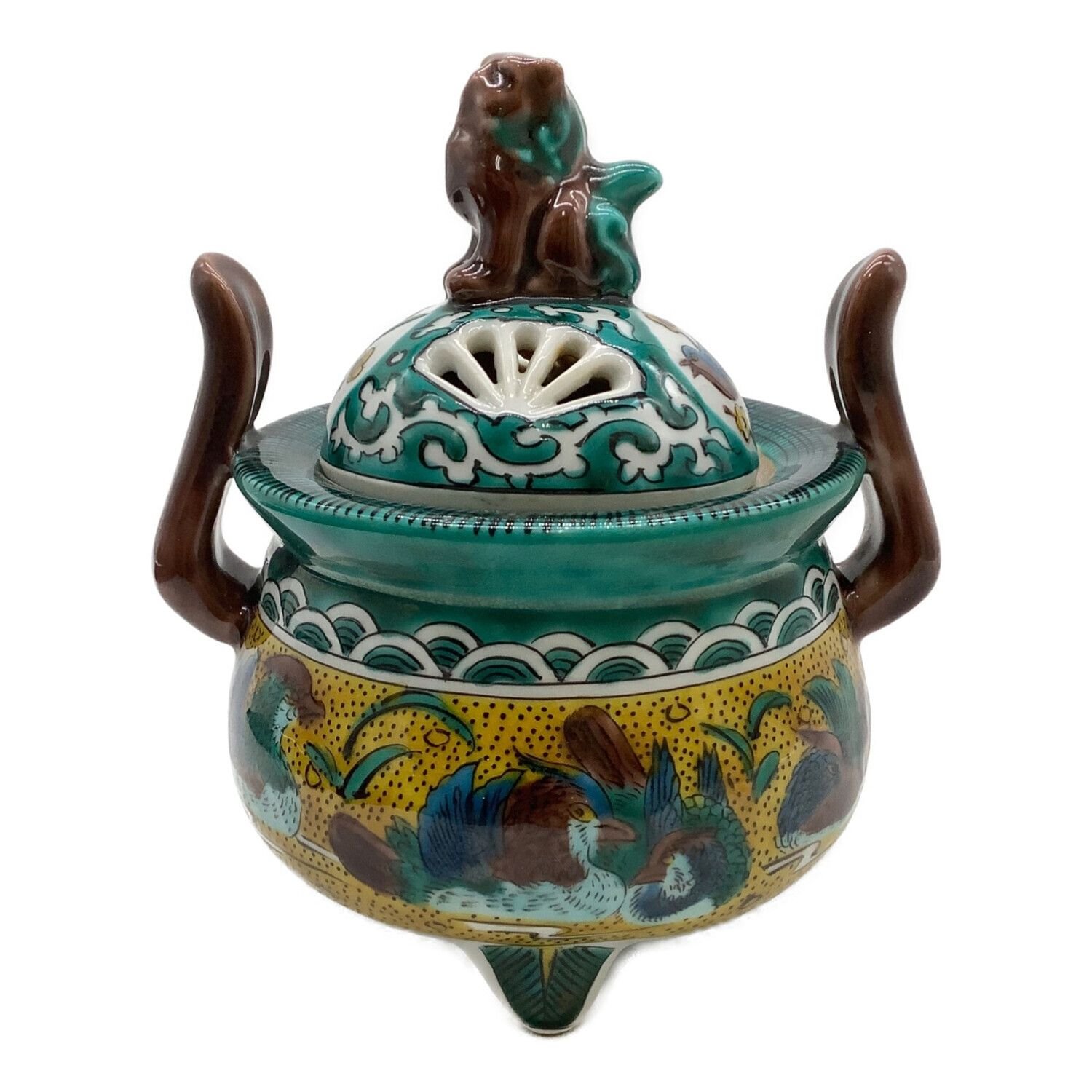 透かし彫りの香炉 青い獅子 透かし彫りの香炉 青い獅子 青花獅子形香炉