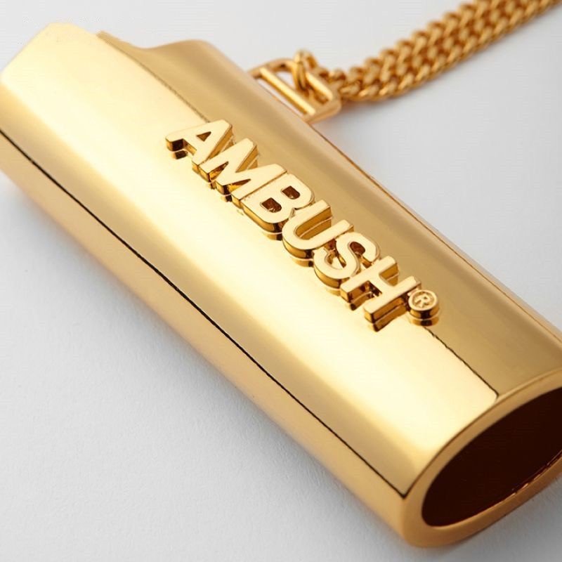 AMBUSH Logo Carve Gold Silver Lighter Case Pendant Chain Necklace