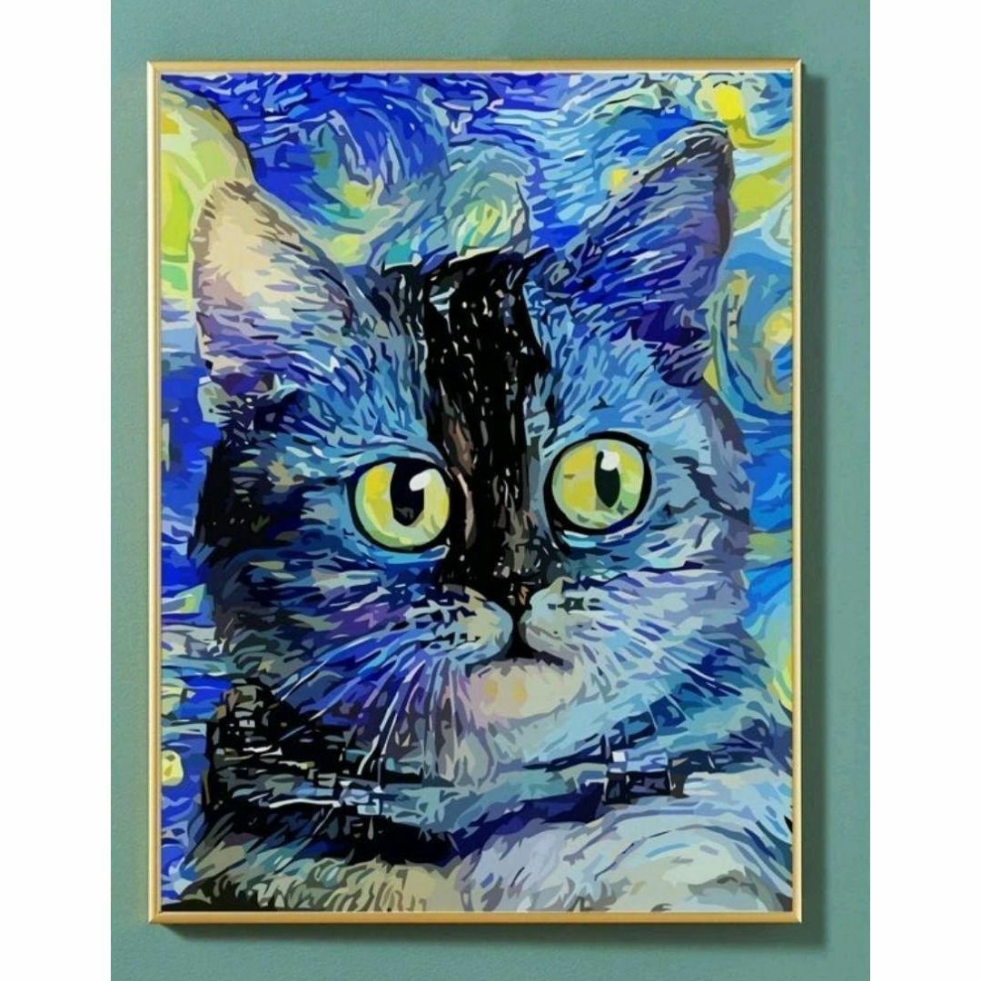 油絵 専用バスクシャツを着て自画像を描く猫