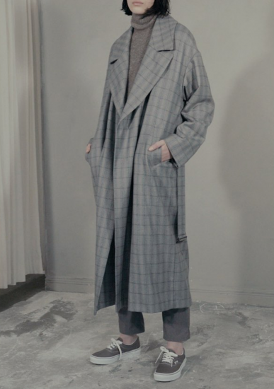 ATELIER BÉTON | アトリエ ベトン WOOL CHECK CONCEAL TRENCH COAT