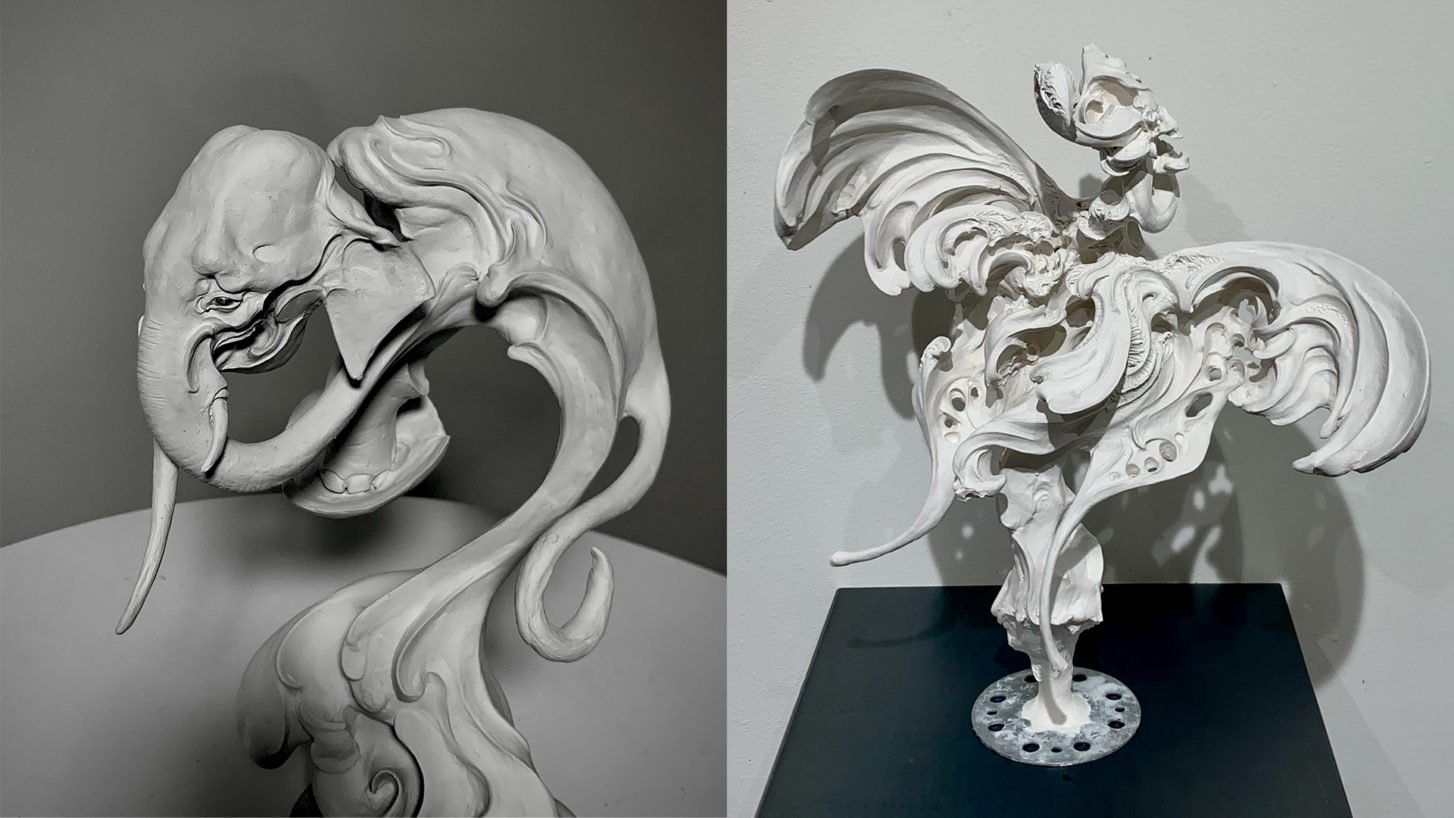 石塑粘土 立体作品 「死者の門」 現代美術 sculpture オブジェ 石塑