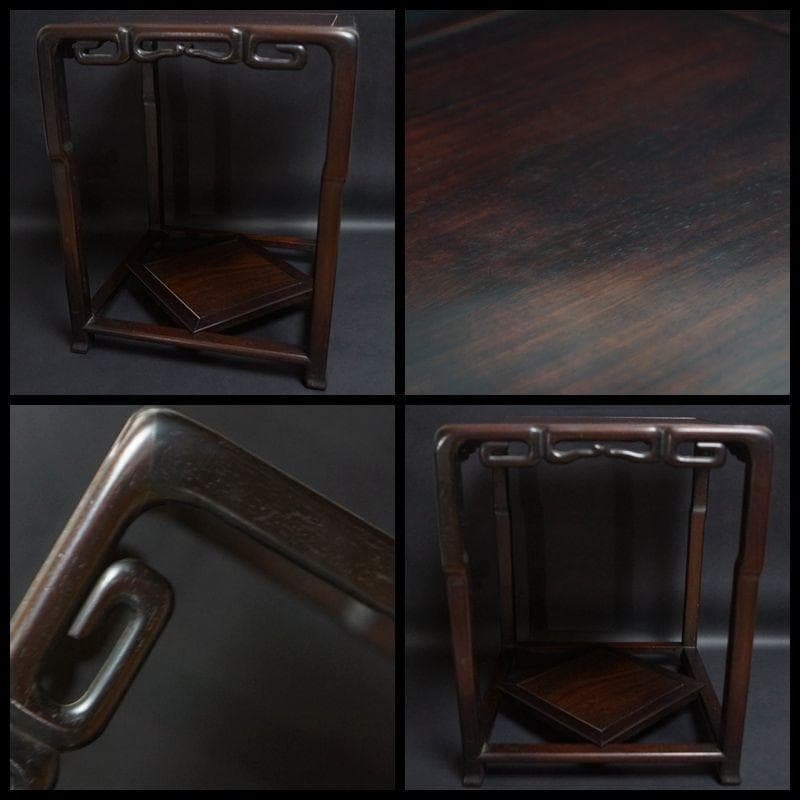茶道具 老唐木紫檀 高台花台 飾台 香炉台 盆栽台高36.5cm/ 華道具時代物
