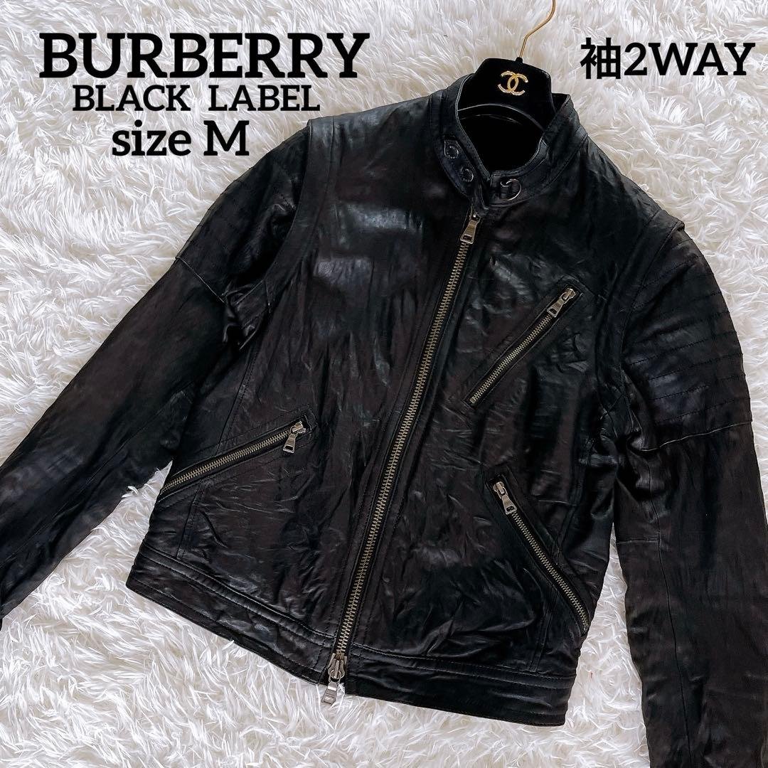 【BURBERRY BLACK LABEL】ライダース 羊革 黒 2way M 美品】高級 BURBERRY BLACKLABEL ライダースジャケット M｜Yahoo
