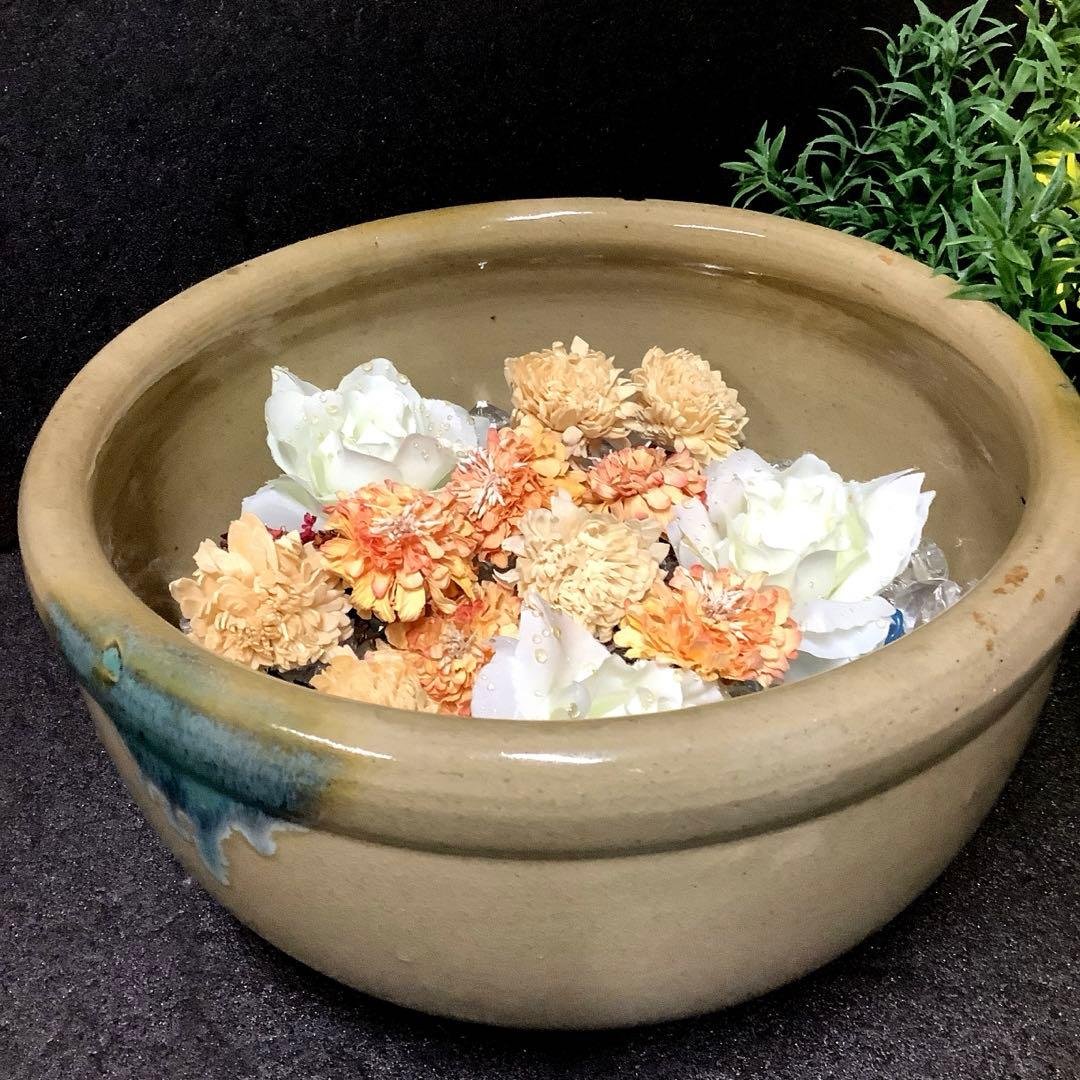 黄瀬戸 こね鉢・水鉢・花鉢・めだか鉢**昭和レトロ** - メルカリ