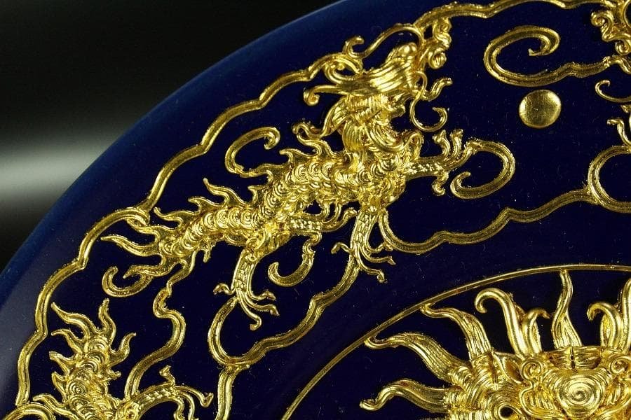 中国美術 瑠璃 金彩 皿(K-LC749)